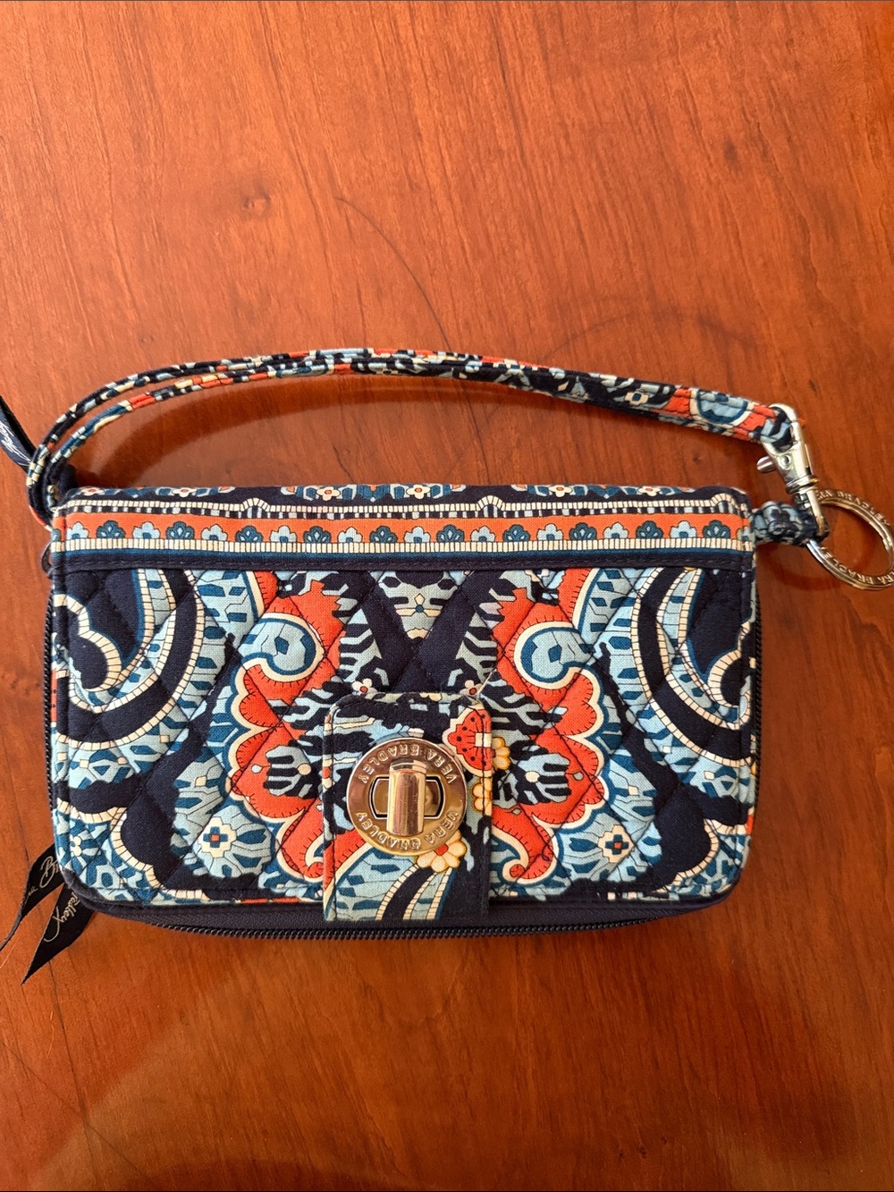Vera Bradley Navy, Blue & Coral Quilted Wristlet